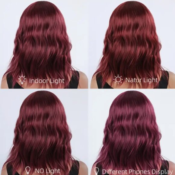 Red Wavy Bob Wig with Bangs - Picture 3 of 5